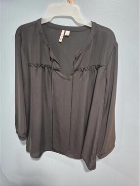 ELLE Women's Long Sleeve Blouse Large Black